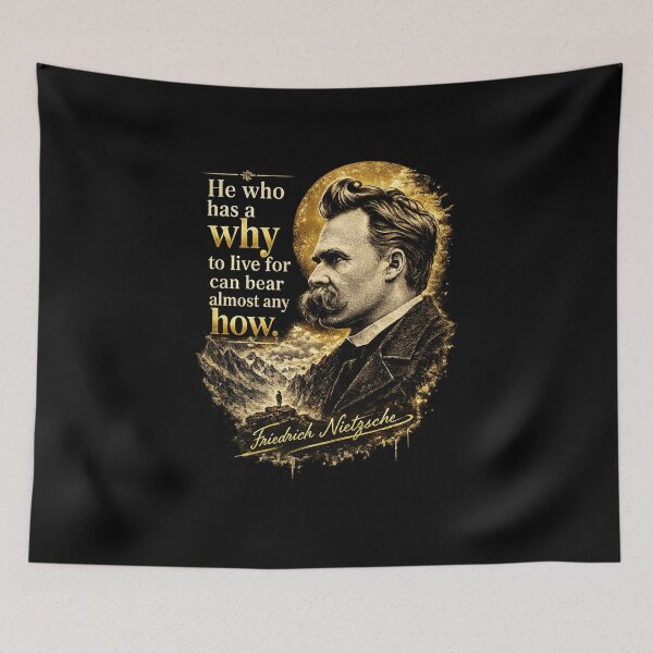 Item preview, Friedrich Nietzsche Quote Shirt – He Who Has a Why to Live For Can Bear Almost Any How designed and sold by ThreadTheory976.