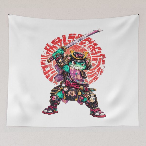 Item preview, Red Sun Samurai Frog - Kawaii Rainbow Japanese Typography Art designed and sold by InkTheFox.