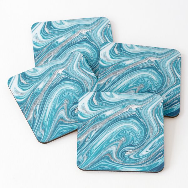 Item preview, Teal Blue and Silver Glitter Marble Swirl Pattern designed and sold by Owcomm.