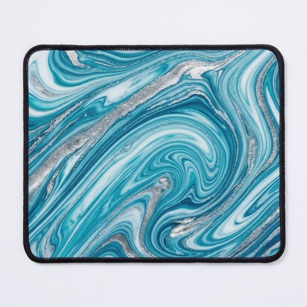 Item preview, Teal Blue and Silver Glitter Marble Swirl Pattern designed and sold by Owcomm.