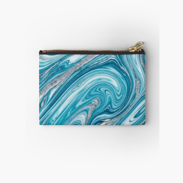 Item preview, Teal Blue and Silver Glitter Marble Swirl Pattern designed and sold by Owcomm.