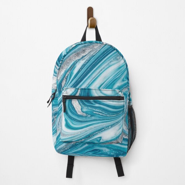 Item preview, Teal Blue and Silver Glitter Marble Swirl Pattern designed and sold by Owcomm.