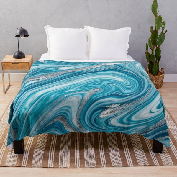 Item preview, Teal Blue and Silver Glitter Marble Swirl Pattern designed and sold by Owcomm.