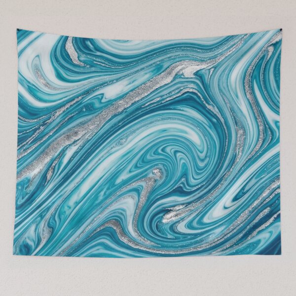 Item preview, Teal Blue and Silver Glitter Marble Swirl Pattern designed and sold by Owcomm.