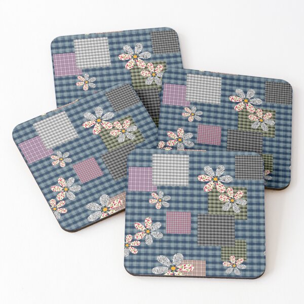 Item preview, Checkered floral blue patchwork designed and sold by fuzzyfox.