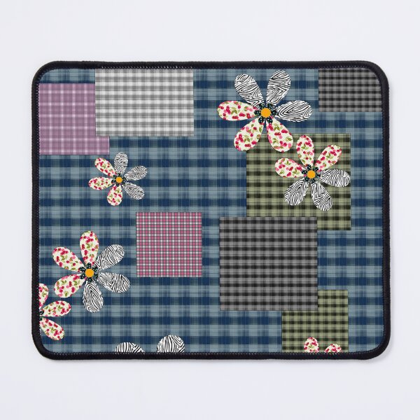Item preview, Checkered floral blue patchwork designed and sold by fuzzyfox.