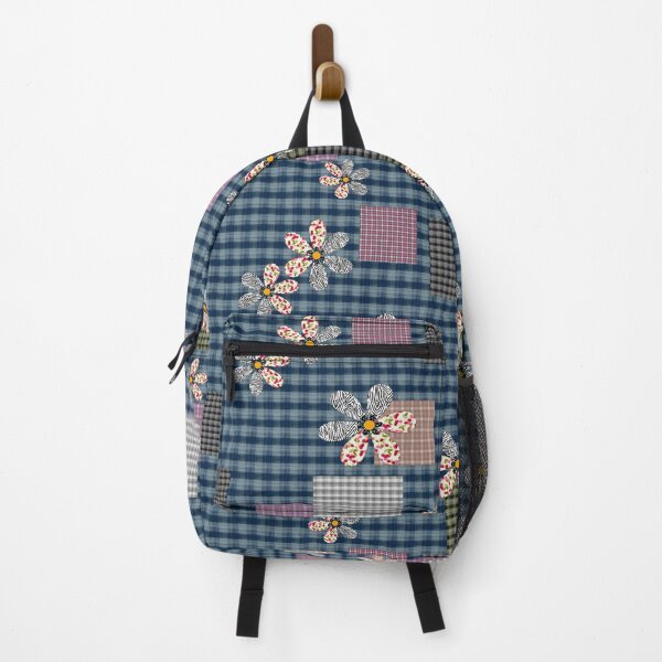 Item preview, Checkered floral blue patchwork designed and sold by fuzzyfox.