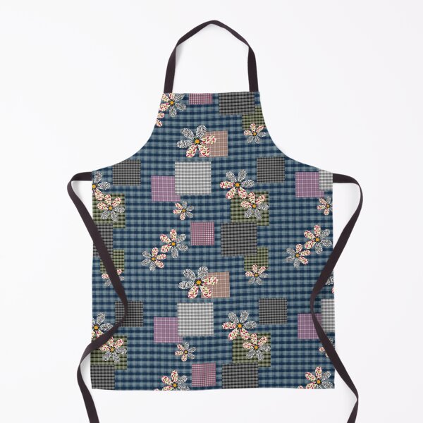 Item preview, Checkered floral blue patchwork designed and sold by fuzzyfox.