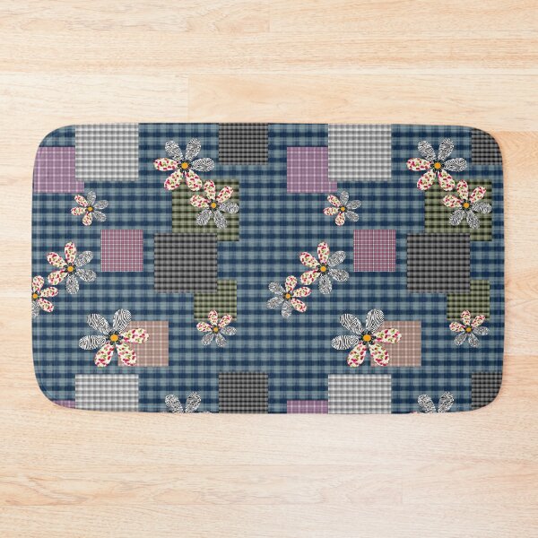 Item preview, Checkered floral blue patchwork designed and sold by fuzzyfox.