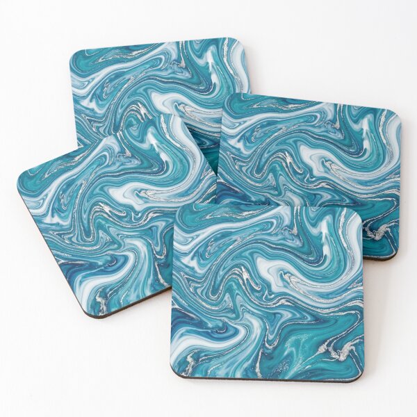 Item preview, Teal Blue Marble Swirl with Silver Glitter Fluid Pattern designed and sold by Owcomm.