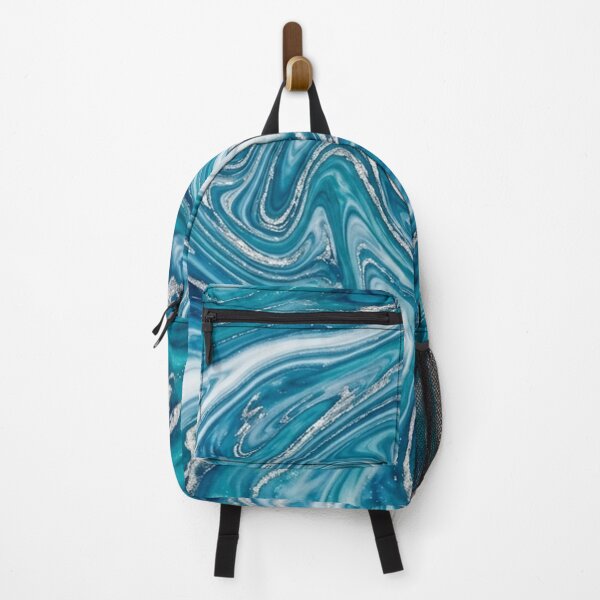 Item preview, Teal Blue Marble Swirl with Silver Glitter Fluid Pattern designed and sold by Owcomm.