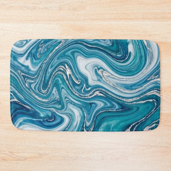 Item preview, Teal Blue Marble Swirl with Silver Glitter Fluid Pattern designed and sold by Owcomm.