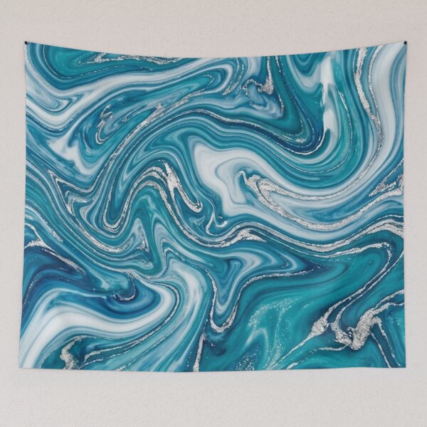 Item preview, Teal Blue Marble Swirl with Silver Glitter Fluid Pattern designed and sold by Owcomm.