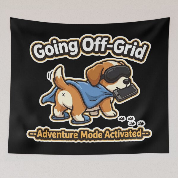 Item preview, Funny Adventure Dog Going Off-Grid Cartoon Gift designed and sold by CrystalMineArts.