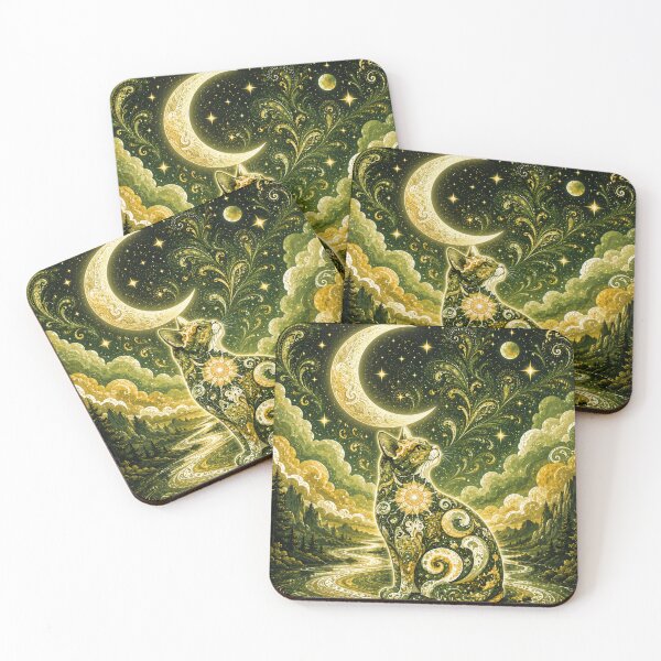Item preview, Celestial Matcha Moon Cat Paisley Dreamscape designed and sold by Mindworx21.