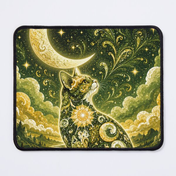 Item preview, Celestial Matcha Moon Cat Paisley Dreamscape designed and sold by Mindworx21.