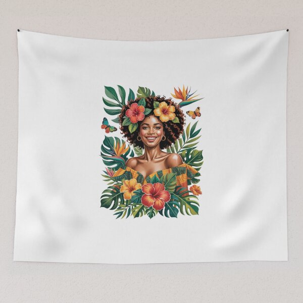 Item preview, Joyful Woman with Tropical Flowers designed and sold by jkrphoto.