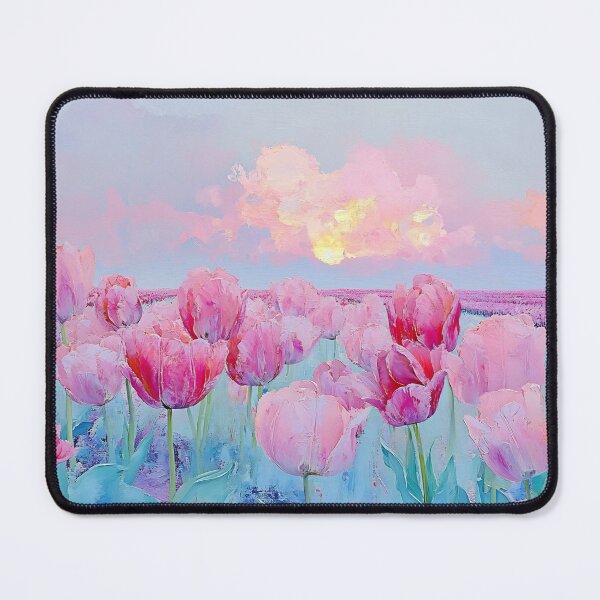 Item preview, Vibrant Tulip Field Art, Pink Purple Golden Sky Floral Illustration designed and sold by daila70.