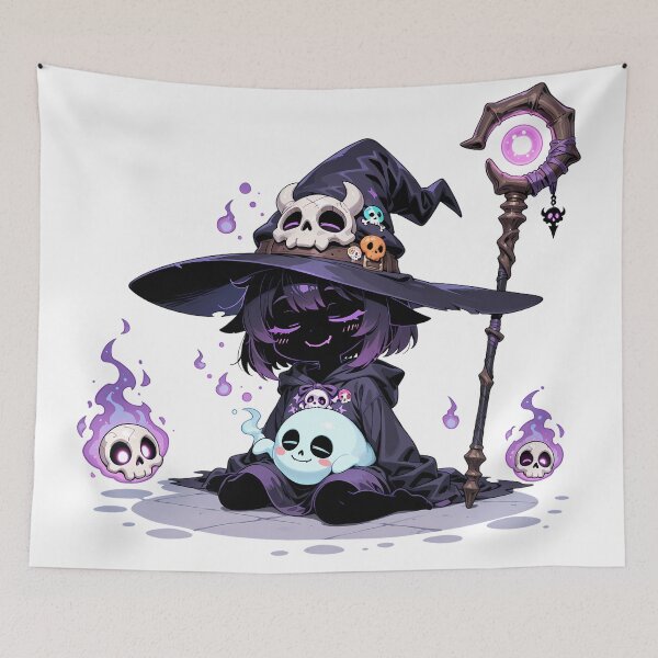 Item preview, Sleepy Chibi Necromancer | Cute Dark Fantasy Witch with Ghost Companion designed and sold by TattooDrive.