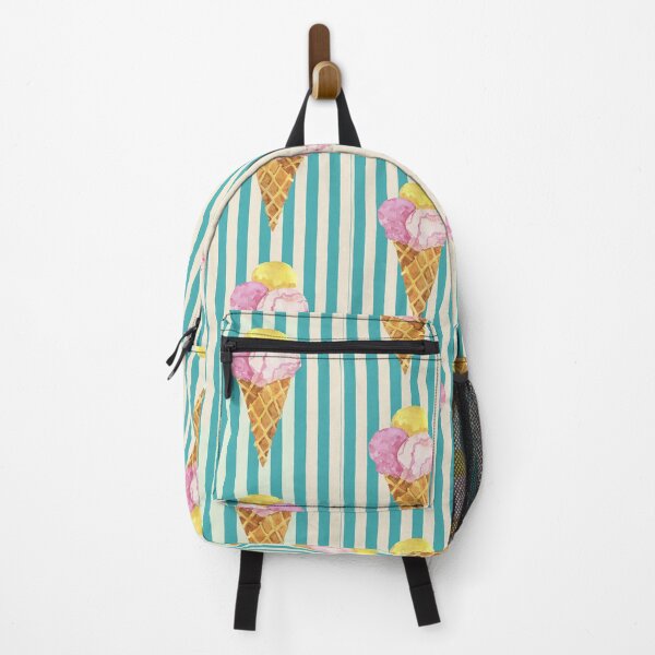 Item preview, 3 scoop ice creams on blue stripes designed and sold by Meli-moo.