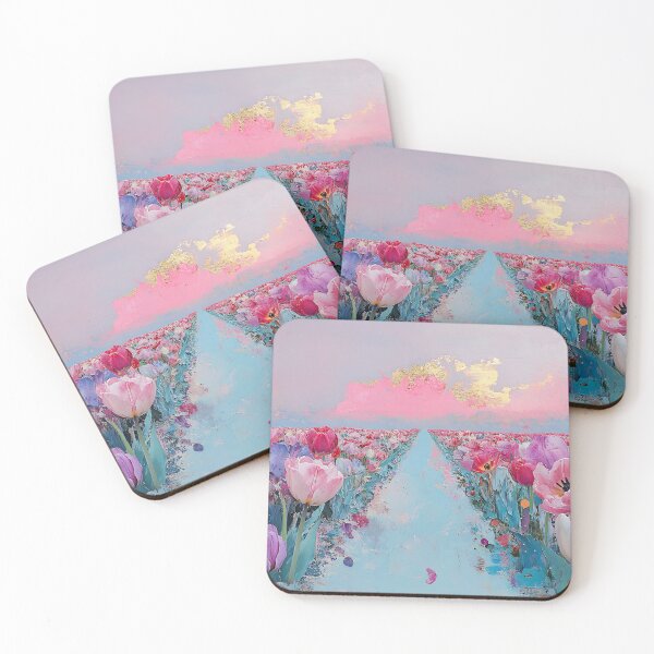 Item preview, Tulip Field Sunset Art, Pink Purple Teal Impressionist Floral Print designed and sold by daila70.