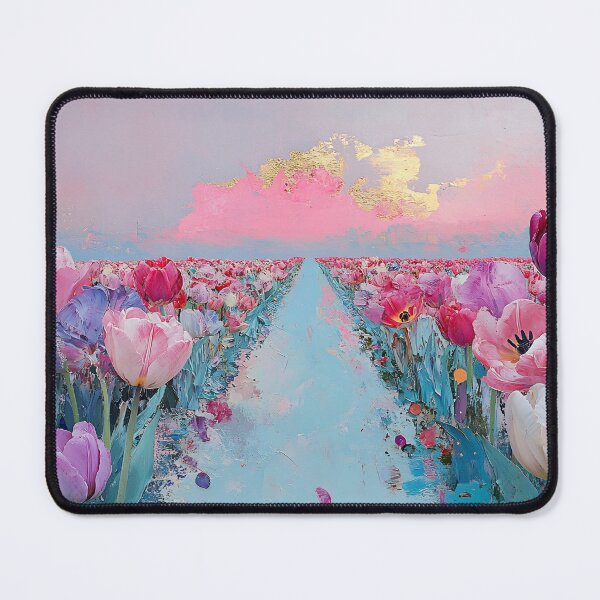 Item preview, Tulip Field Sunset Art, Pink Purple Teal Impressionist Floral Print designed and sold by daila70.