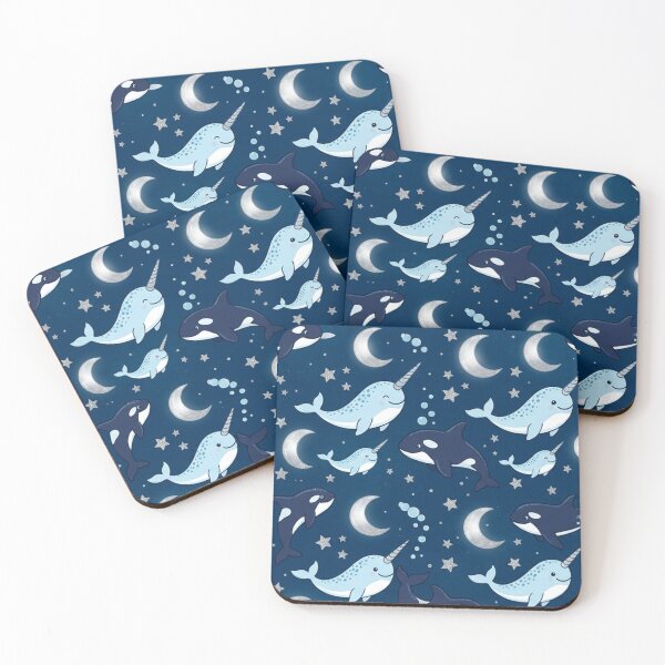 Item preview, Whimsical Narwhals and Orcas Night Sea Pattern designed and sold by Owcomm.