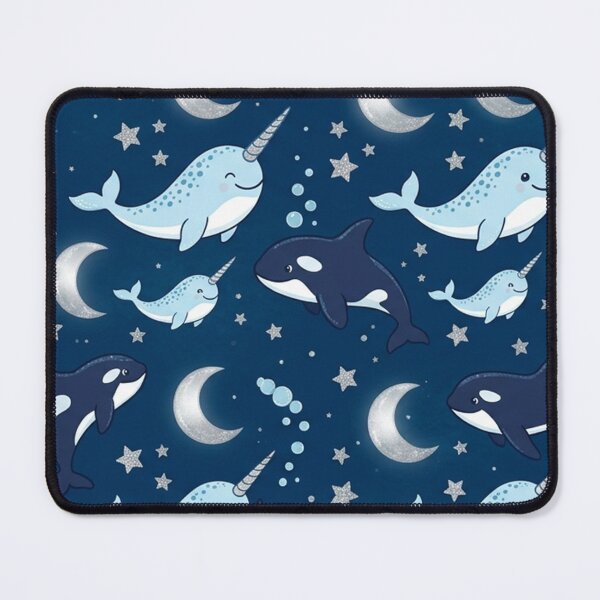 Item preview, Whimsical Narwhals and Orcas Night Sea Pattern designed and sold by Owcomm.