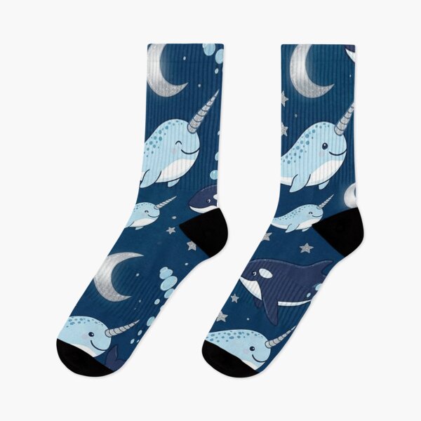 Item preview, Whimsical Narwhals and Orcas Night Sea Pattern designed and sold by Owcomm.