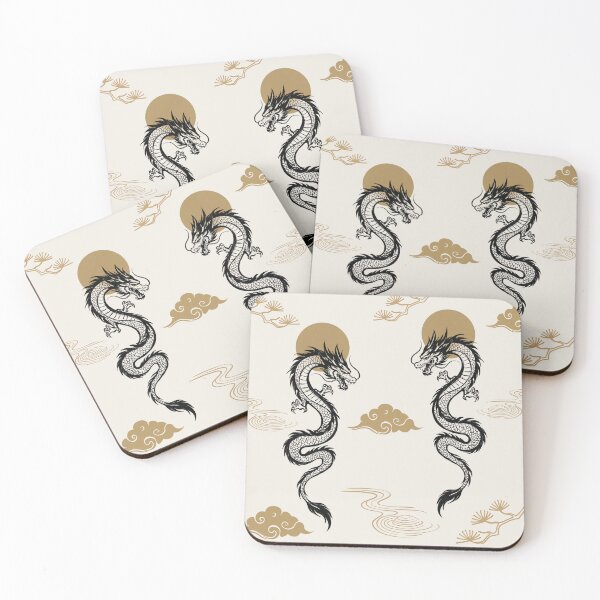 Item preview, Japanese Dragon Pattern | Asian Dragon Wallpaper | Minimalist Oriental Dragon Design designed and sold by MonNoir.