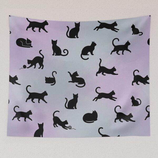 Item preview, Black Cat Pattern Silhouette on Pastel Watercolor Nebula Background designed and sold by Owcomm.