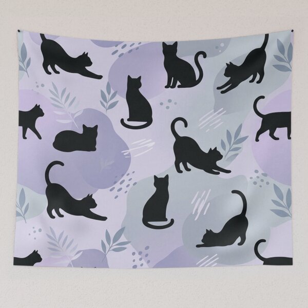 Item preview, Black Cats Seamless Pattern Minimalist Purple and Teal Aesthetic designed and sold by Owcomm.