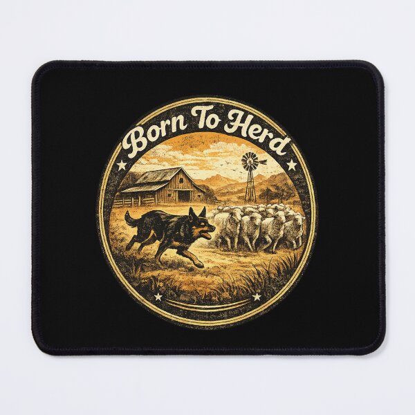 Item preview, Born To Herd Australian Kelpie Vintage Farm Dog Retro Ranch Badge Design designed and sold by Globalcitytees.