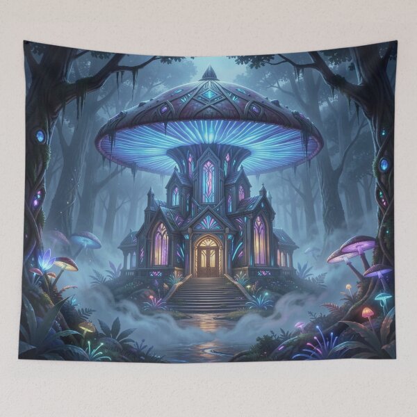 Item preview, Luminescent Mushroom Hall – Surreal architecture between Gothic glow and mystical forest magic designed and sold by FotoworldEdel.