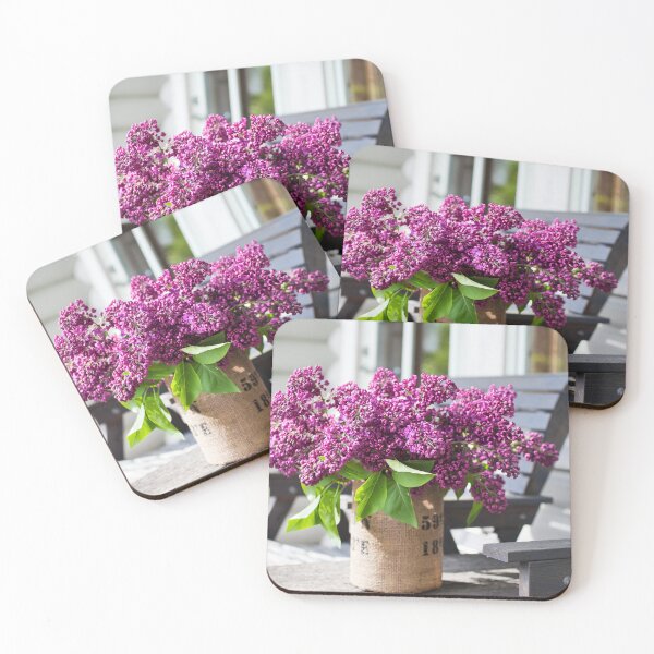 Item preview, Purple Lilacs in Rustic Burlap Container Outdoors designed and sold by katifinell.