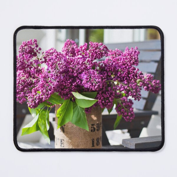 Item preview, Purple Lilacs in Rustic Burlap Container Outdoors designed and sold by katifinell.
