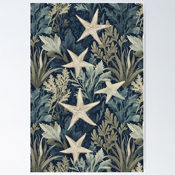 Item preview, Seaweed & Starfish - Navy Blue Coastal Arts & Crafts Design designed and sold by BestVarieties.
