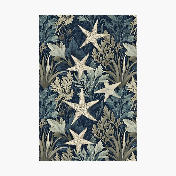 Item preview, Seaweed & Starfish - Navy Blue Coastal Arts & Crafts Design designed and sold by BestVarieties.