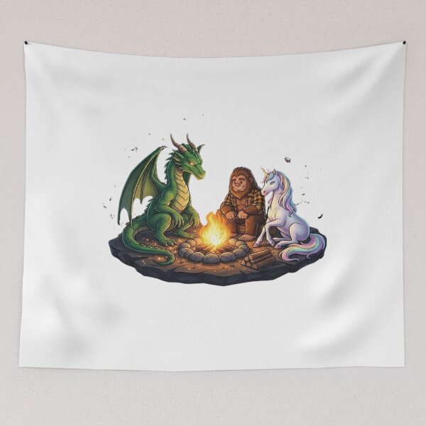 Item preview, Fantasy Campfire Creatures Bigfoot Unicorn Dragon Graphic Tee designed and sold by bilal sibgui.