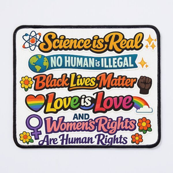 Item preview, Science is real, no human is illegal, black lives matter, love is love, and women's rights are human rights designed and sold by EchoPrint Co..