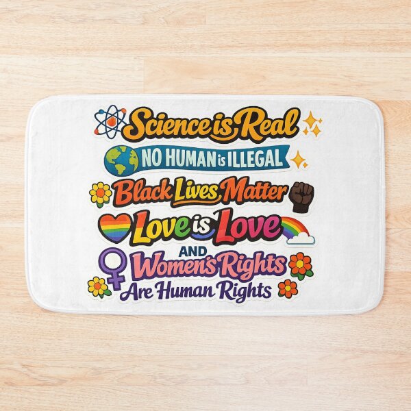 Item preview, Science is real, no human is illegal, black lives matter, love is love, and women's rights are human rights designed and sold by EchoPrint Co..