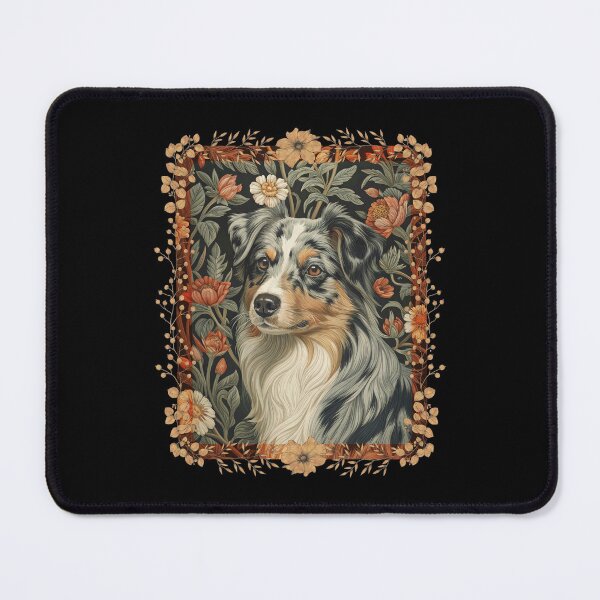 Item preview, Blue Merle Australian Shepherd Vintage Floral Art designed and sold by AntiqueImages.