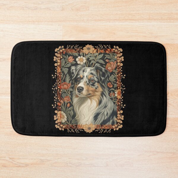 Item preview, Blue Merle Australian Shepherd Vintage Floral Art designed and sold by AntiqueImages.