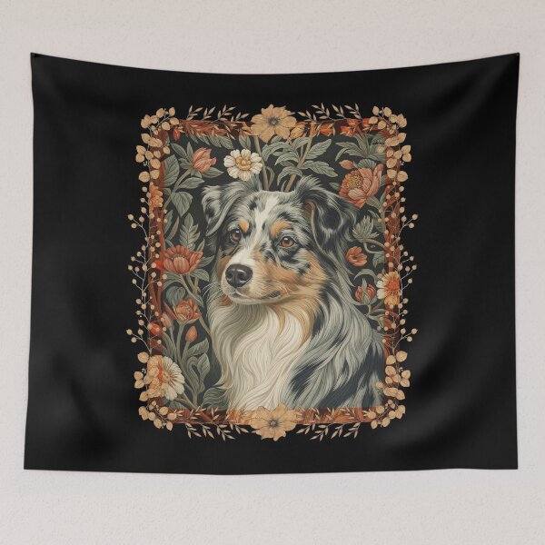 Item preview, Blue Merle Australian Shepherd Vintage Floral Art designed and sold by AntiqueImages.