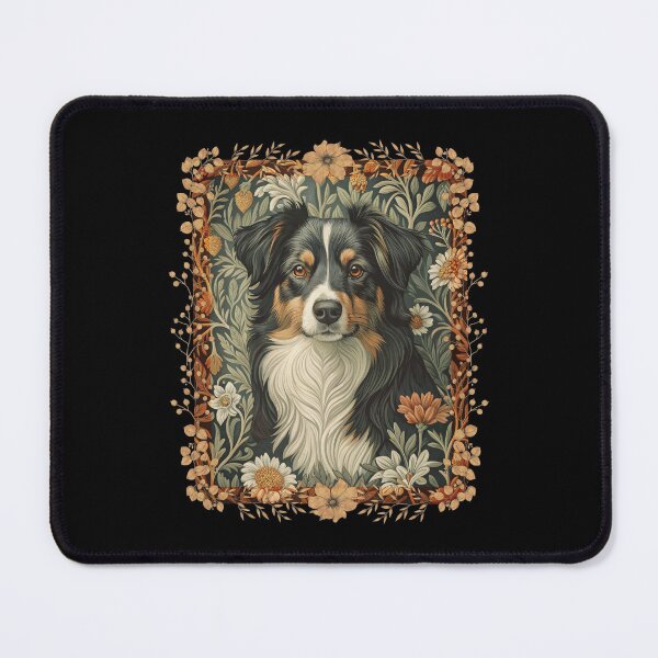 Item preview, Tri Black Australian Shepherd William Morris Style Floral designed and sold by AntiqueImages.