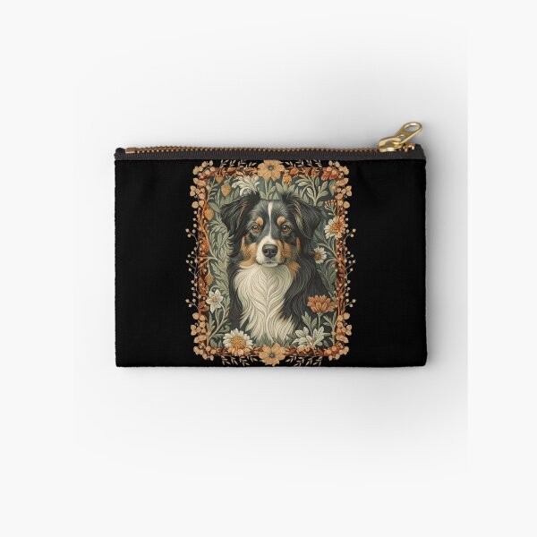 Item preview, Tri Black Australian Shepherd William Morris Style Floral designed and sold by AntiqueImages.