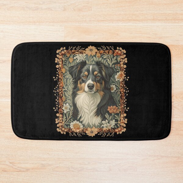Item preview, Tri Black Australian Shepherd William Morris Style Floral designed and sold by AntiqueImages.