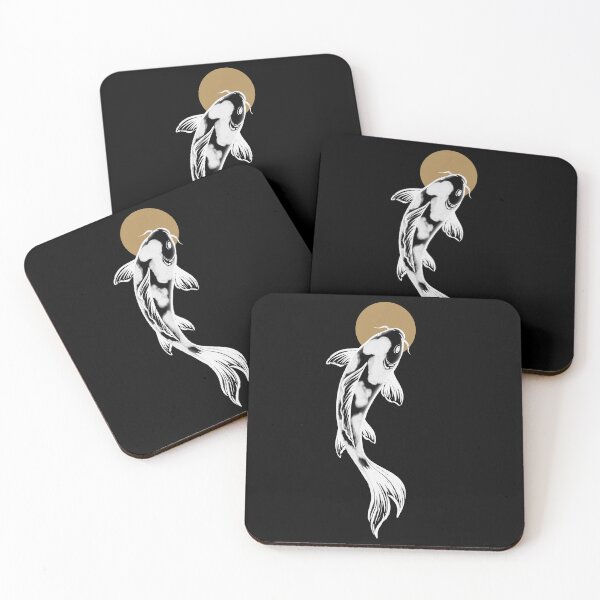 Item preview, White Koi Fish Wall Art | Japanese Yin Yang Koi Design | Dark Zen Asian Decor designed and sold by MonNoir.