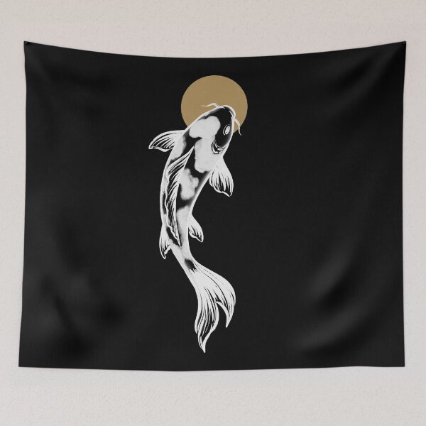 Item preview, White Koi Fish Wall Art | Japanese Yin Yang Koi Design | Dark Zen Asian Decor designed and sold by MonNoir.