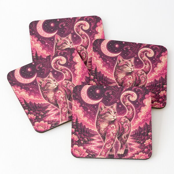 Item preview, Fuchsia Moon Paisley Cat Dreamscape Fantasy designed and sold by Mindworx21.